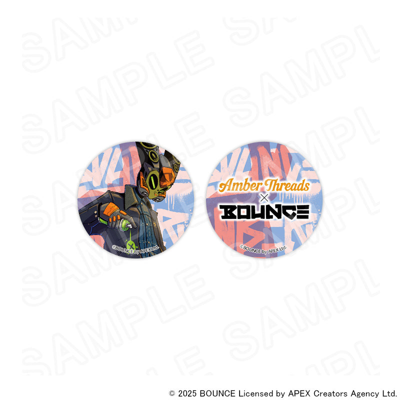 アパレルブランドAmber Threads(アンバースレッズ)と台湾の人気クリエイターBOUNCE(バウンス)のコラボ商品、缶バッジセット(バウンスマンver.)。