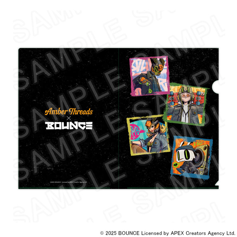 アパレルブランドAmber Threads(アンバースレッズ)と台湾の人気クリエイターBOUNCE(バウンス)のコラボ商品、クリアファイル(バウンスマン・バウンスボーイ・バウンスボムレディ・バウンスラビットver.)ブラック。