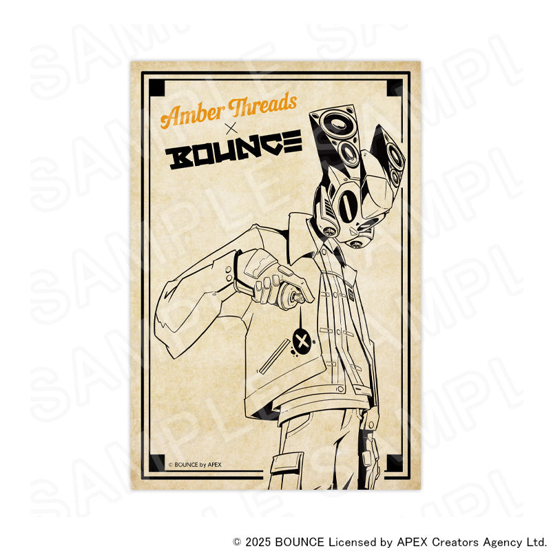 アパレルブランドAmber Threads(アンバースレッズ)と台湾の人気クリエイターBOUNCE(バウンス)のコラボ商品、ポストカードセット(バウンスマン・バウンスボーイ・バウンスボムレディ・バウンスラビットver.)ベージュ。