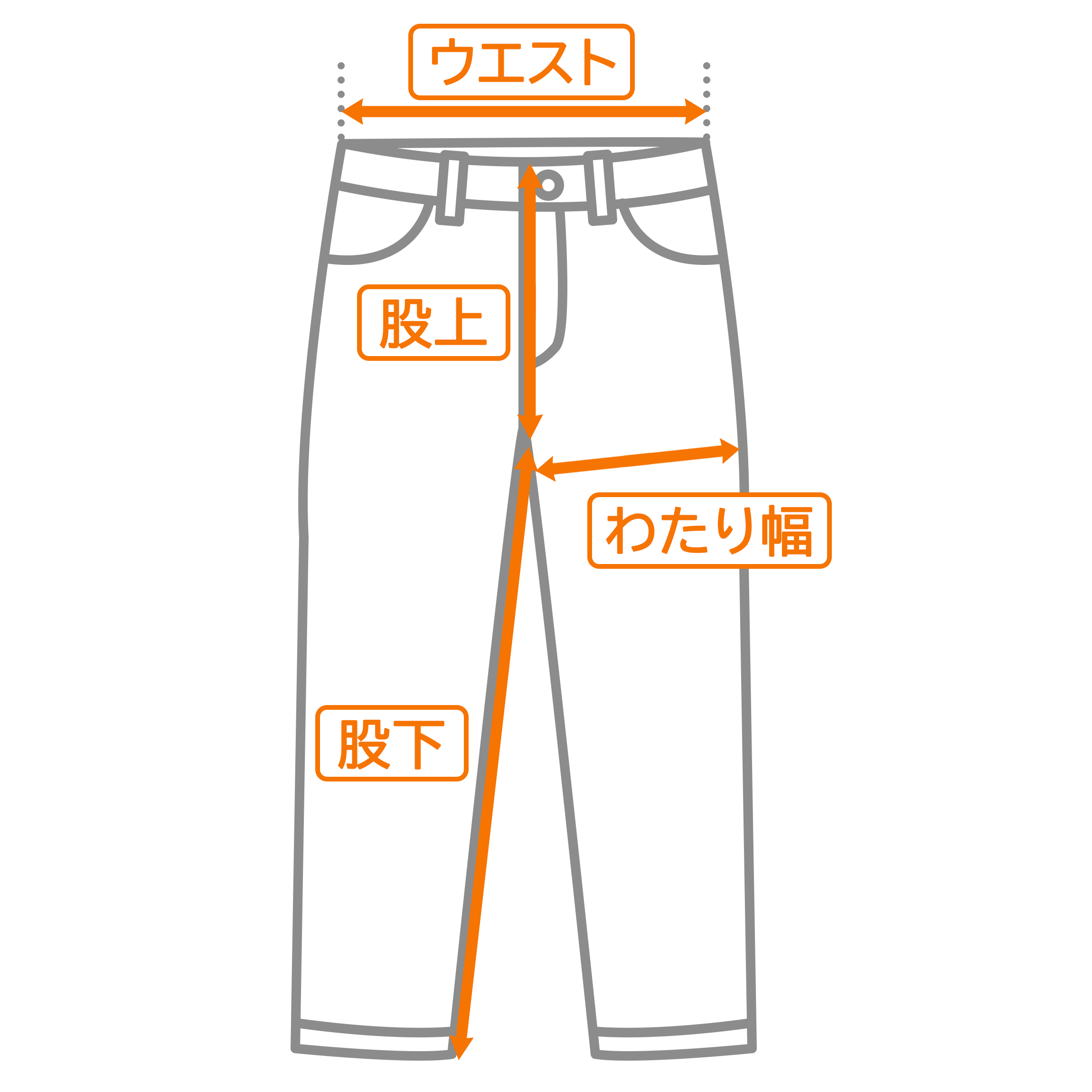 アパレルブランドAmber Threads(アンバースレッズ)の採寸方法見本画像、ボトムス(ズボン・パンツ)版。