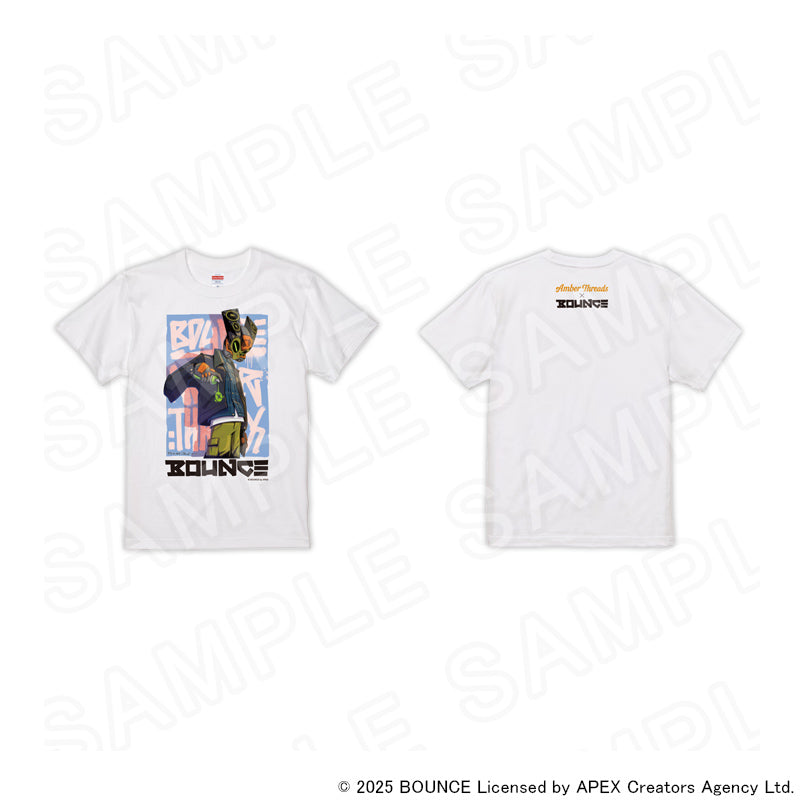 アパレルブランドAmber Threads(アンバースレッズ)と台湾の人気クリエイターBOUNCE(バウンス)のコラボ商品、Tシャツ(バウンスマンver.)ホワイト。